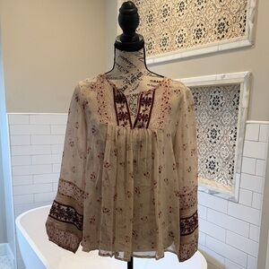 Joie Beige and Burgundy Patterned Blouse